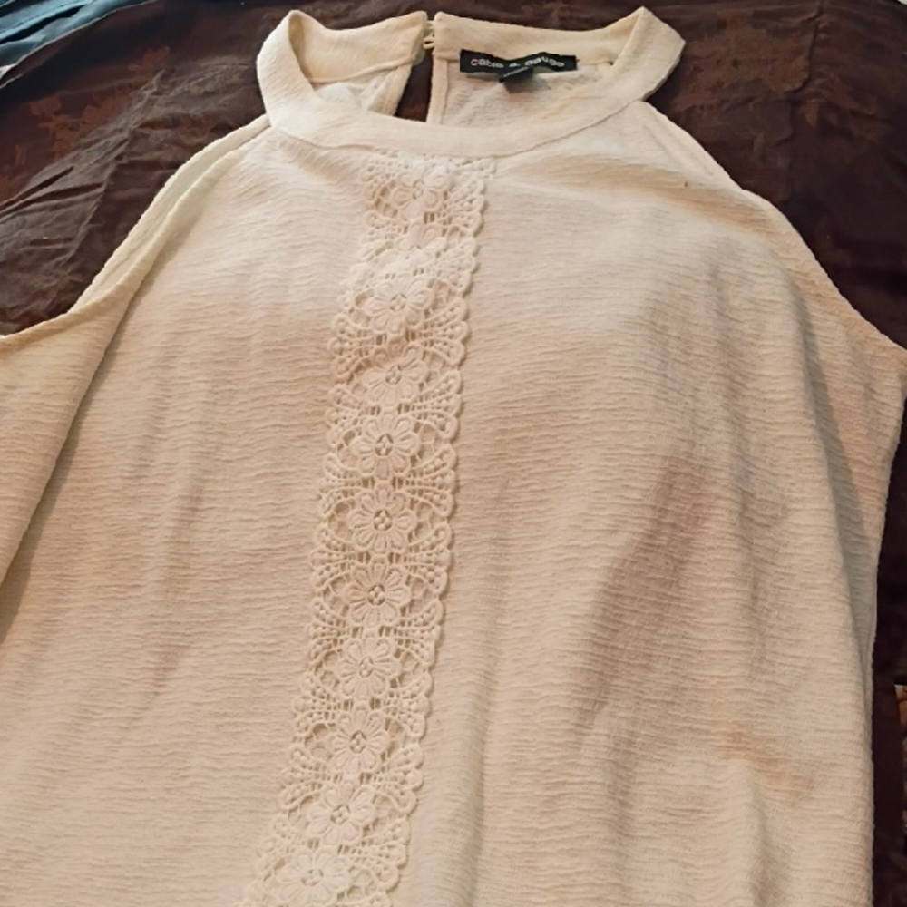 Cable & Gauge Cream Blouse with Lace Detail